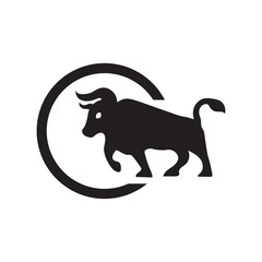 Circle bull animal vector logo design . icon logo . silhouette logo 