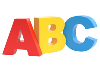 Learning letters 3d concept, ABC colorful letters isolated on white background, 3d rendering