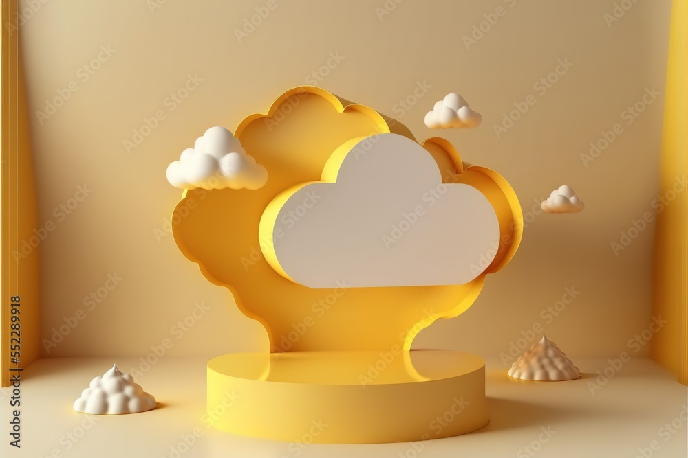Aufkleber Cloud background 3d yellow rendering with podium product cloud scene, minimal display background 3d rendering product display yellow pastel. Podium, pedestal, layout,