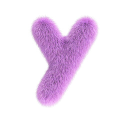 Hairy font, furry alphabet, 3d rendering, letter Y