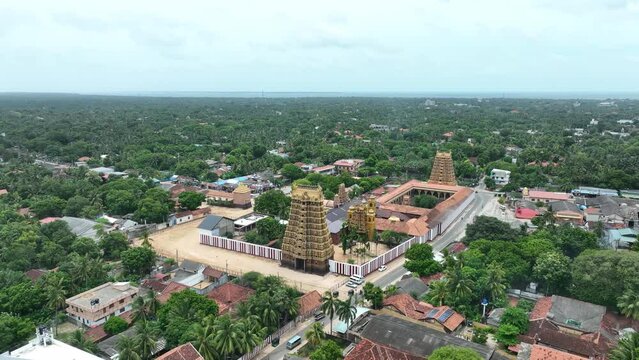 Aerial view of Nallur Kandaswamy temple, one of Sri Lanka's most sacred place of pilgrimage for Sri Lankan Hindus.