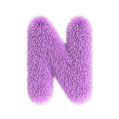 Hairy font, furry alphabet, 3d rendering, letter N
