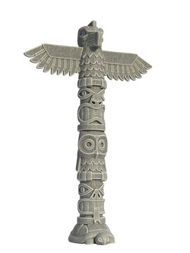 Native American totem , spirit animals stone carving 3d rendering