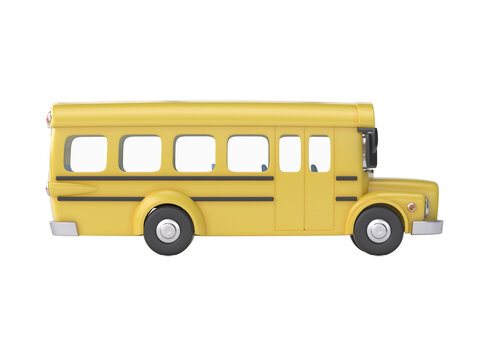 School bus side view, on white background 3d rendering
