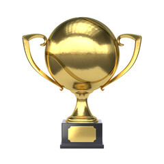 Tennis golden trophy, first prize in the shape of the tennis ball 3d rendering