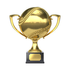 Baseball golden trophy, first prize in the shape of baseball ball 3d rendering
