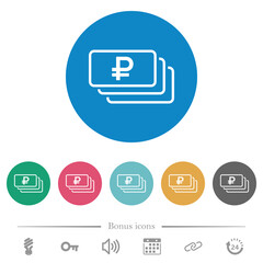 Russian Ruble banknotes outline flat round icons