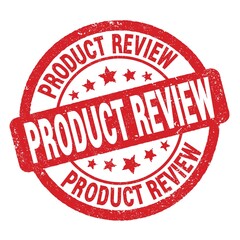PRODUCT REVIEW text written on red round stamp sign.