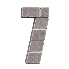 Stone font, numbers made of stone blocks 3d rendering, number 7