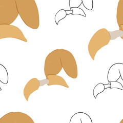 Doodle seamless pattern Chinese fortune cookies.  Black and white and color