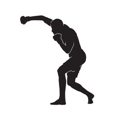 Black Illustration kick boxer isolated vector silhouette. On white background.