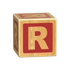 Letter R, Wooden Blocks font for Toddlers,  Wood Alphabet Blocks, ABC Montessori Stacking Letter Preschool Learning Toys - Kindergarten Reading, 3d rendering