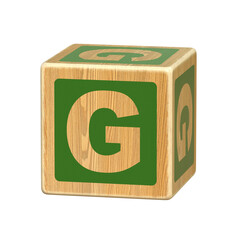 Letter G, Wooden Blocks font for Toddlers,  Wood Alphabet Blocks, ABC Montessori Stacking Letter Preschool Learning Toys - Kindergarten Reading, 3d rendering