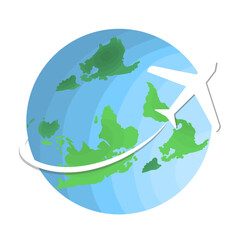 airplane traveling, flying around the world illustration