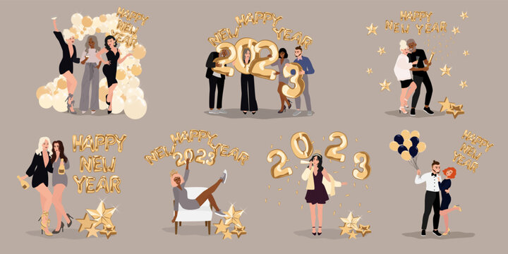 Happy People Celebrate New Year 2023 party vector