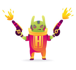 Cartoon alien. Robot toys character. Android isolated on white background. Funny monster for kids monstrosity in space suit