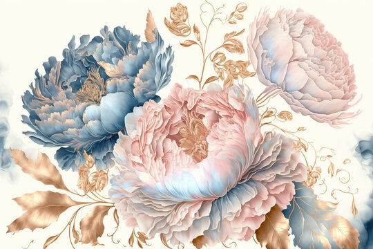 Fototapeta Beautiful peonies, abstract floral design for prints, postcards or wallpaper