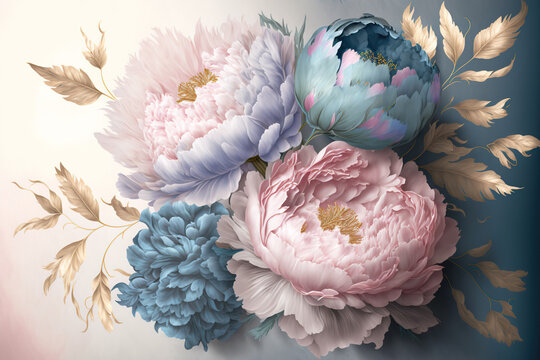 Fototapeta Beautiful peonies, abstract floral design for prints, postcards or wallpaper 