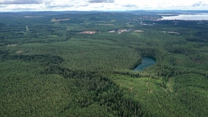 Fototapeta na wymiar survol de la foret, des lacs et rivières en Suède 