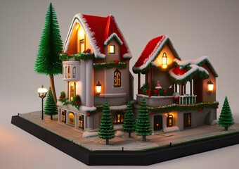 Christmas city miniature. Digital illustration. Generative AI.
