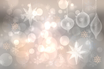 A festive abstract gradient light pink gray silver background texture with glitter defocused sparkle bokeh circles and stars. Card concept for Happy New Year, party invitation, valentine or other hol
