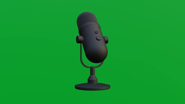 Simple microphone isolated on green screen, Microphone for podcast on green background, 3D render, green screen, Seamless loop, 4K Chroma key animation