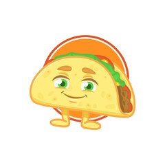 Taco funny cute character, cartoon food illustration