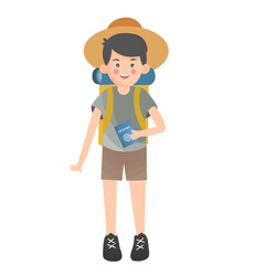 traveler with backpack holding passport illustration