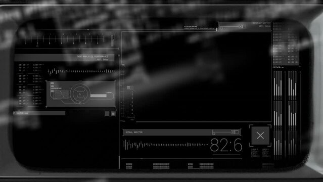 Animation of data processing on black background