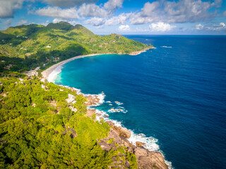 Beautiful tropical paradise beach Anse Intendance at Seychelles, Mahe. Stone coast in the Seychelles