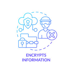 Encrypts information blue gradient concept icon. Coded data. User cybersecurity. Prevent hacking abstract idea thin line illustration. Isolated outline drawing. Myriad Pro-Bold font used