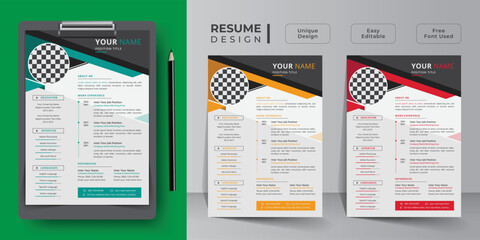 Creative and Modern resume template design with A4 letter layout, Minimalist resume or cv template with business Job, cover letters, and job applications