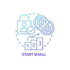 Start small blue gradient concept icon. Implementing changes. Business optimization. Improvement plan abstract idea thin line illustration. Isolated outline drawing. Myriad Pro-Bold font used