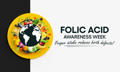 Folic Acid awareness week is observed every year in January, to spread awareness about the importance of folic acid, it can help prevent some serious birth defects of the brain and spine. 3D Rendering