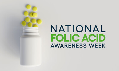 Folic Acid awareness week is observed every year in January, to spread awareness about the importance of folic acid, it can help prevent some serious birth defects of the brain and spine. 3D Rendering