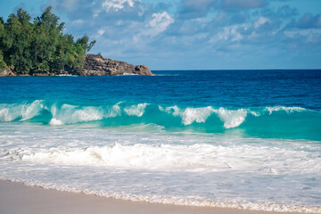 Beautiful tropical paradise beach Anse Intendance at Seychelles, Mahe. Stone coast in the Seychelles