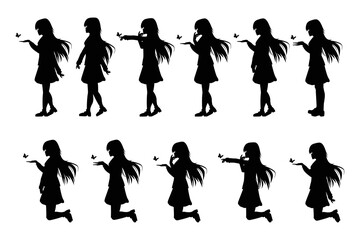 cute girl and butterfly silhouette