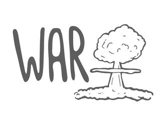 Word War with explosion icon. doodle illustration. War phrase, lettering