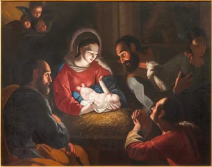 Tuinposter ANNECY, FRANCE - JULY 10, 2022:  The painting of Nativity in the church Eglise Saint Maurice by unknown artist of 17. cent. © Renáta Sedmáková