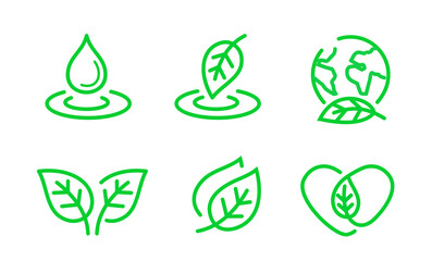 Leaf and water drop outline icon. linear style