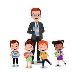 cute students and teacher in classroom