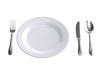 Plate and silverware 3d rendering
