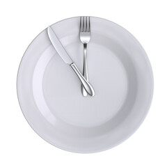 Meal time, intermittent fasting concept, silverware and plate as a clock 3d rendering