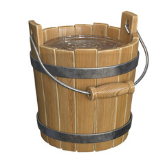 Wooden bucket with water isolated on white background 3d rendering © koya979