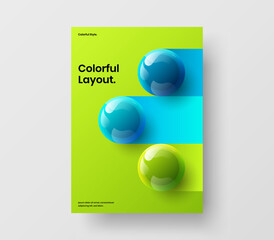 Original magazine cover vector design template. Trendy 3D spheres company brochure layout.