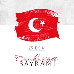 Composition of cumhuriyet bayrami text with flag of turkey on white background