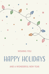 Hand drawn Christmas lights - greeting card. Vector illustration