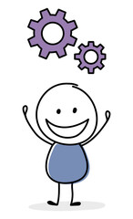 Happy stickman with gear - business process symbol. Vector