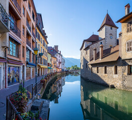 Fototapeta na wymiar ANNECY, FRANCE - JULY 10, 2022: The old town in the morning light.