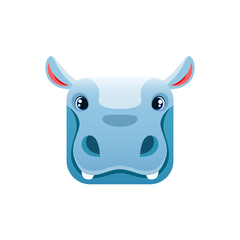 Cartoon hippo kawaii square animal face, isolated vector hippopotamus character portrait friendly behemoth or river horse african safari creature. App button, icon, graphic element